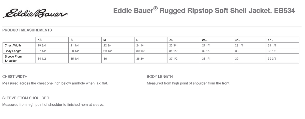 Eddie bauer clearance jacket size chart