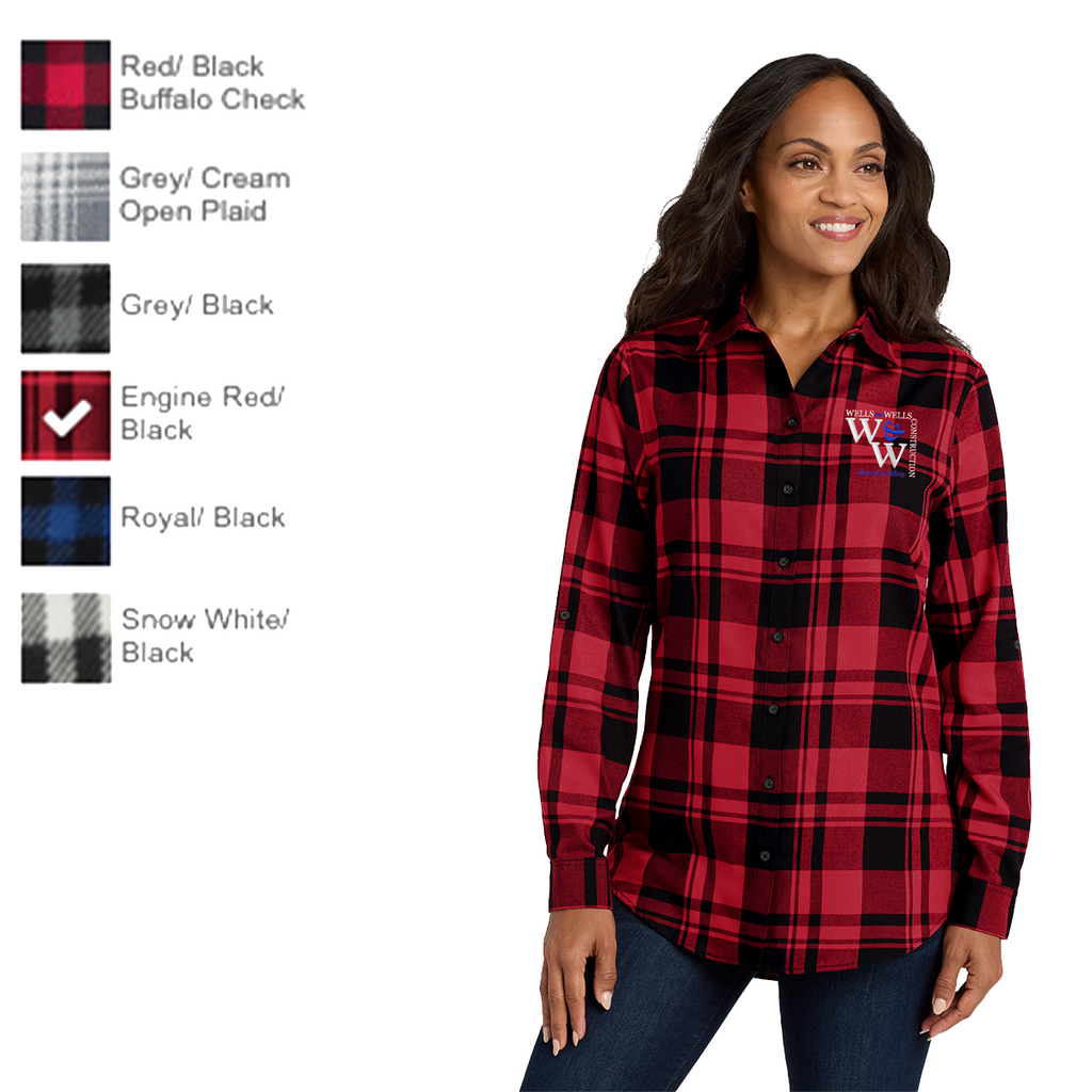 WWC25 - EMB - Wells & Wells Construction - Women's Plaid Flannel Tunic