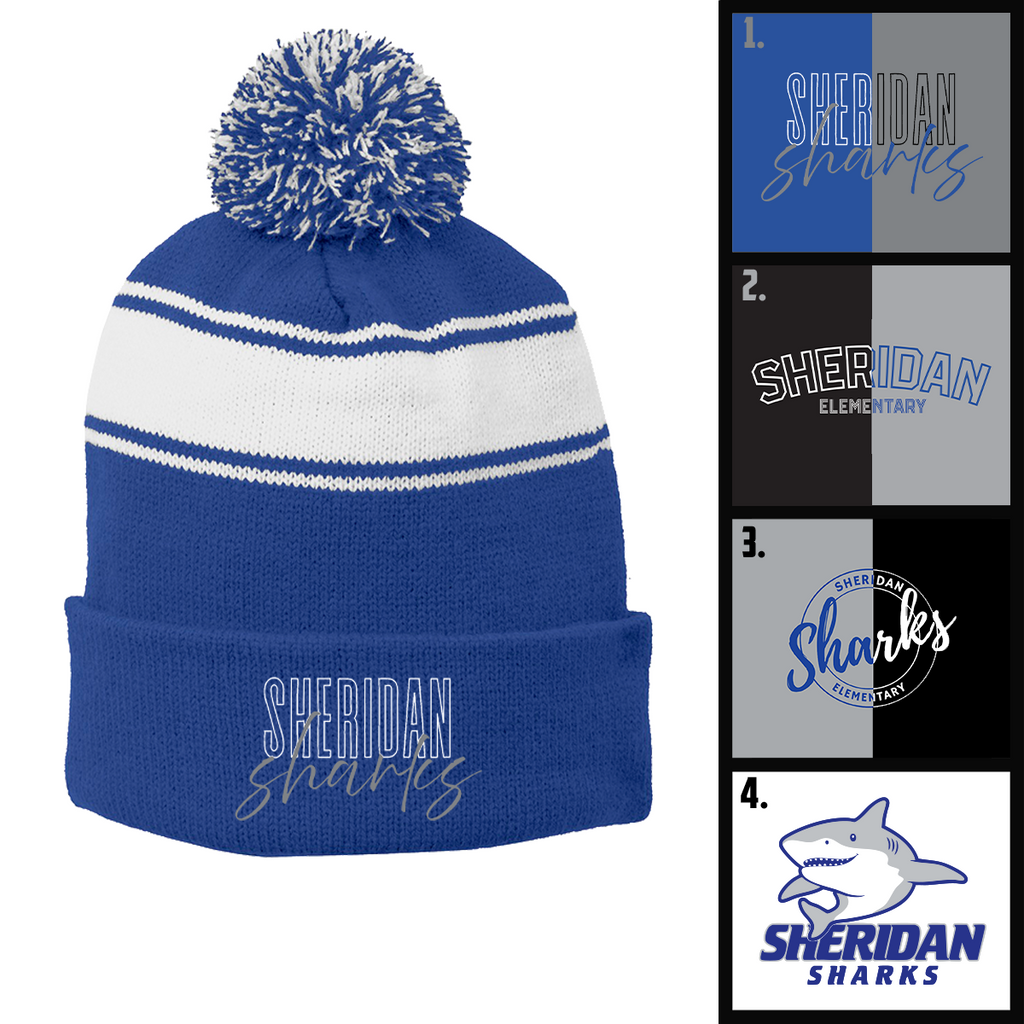 SE25 - Sheridan Elementary - Stripe Pom Pom Beanie