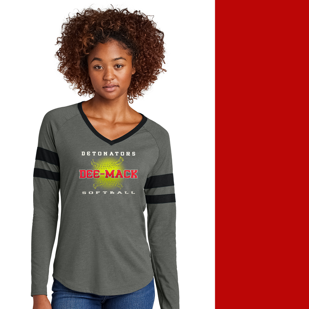 MRDS - MacRec Detonators Softball - "Burst Softball Print" Ladies Long Sleeve V-neck