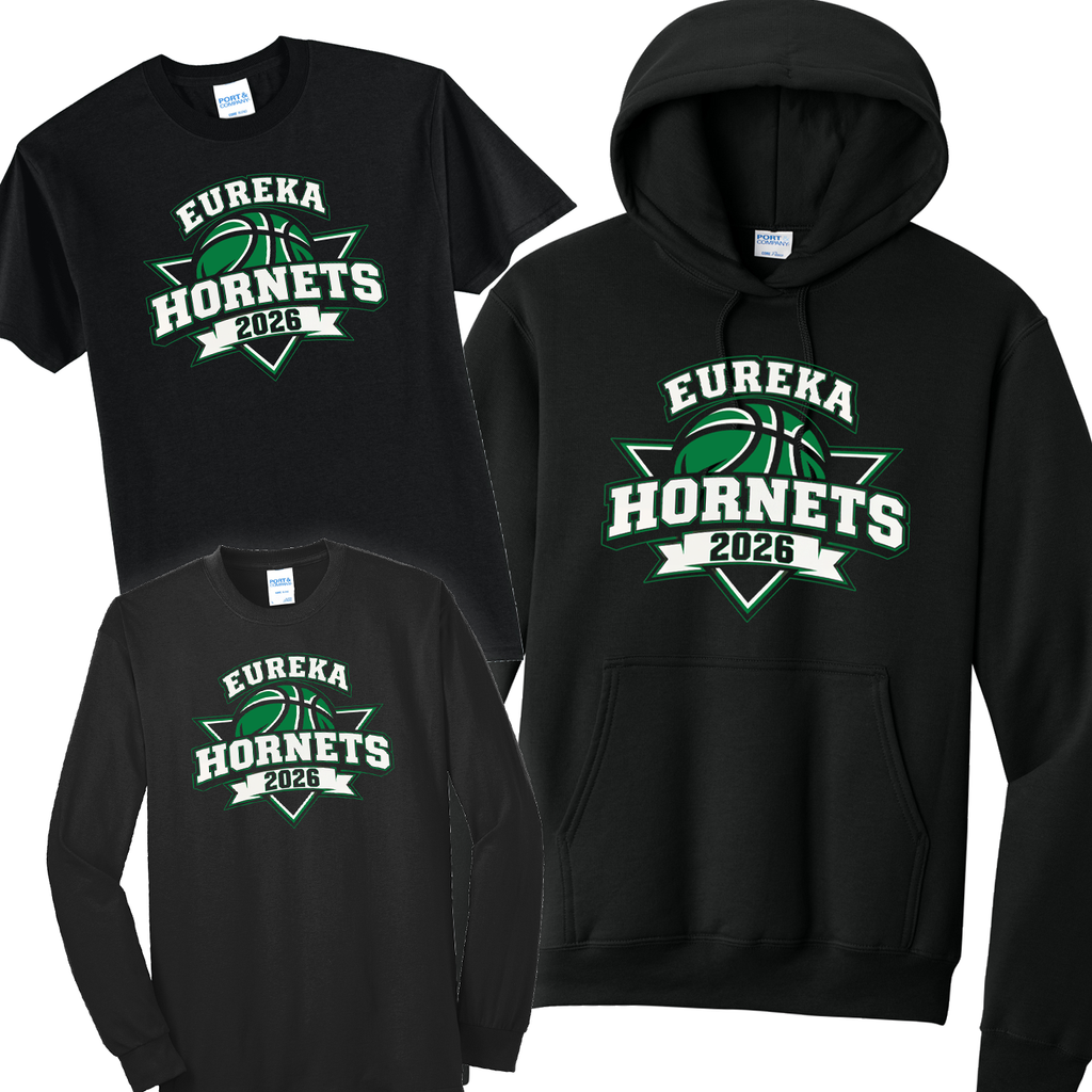 EGBB26 - EHS Girls Basketball - Eureka Triangle Print Black Apparel