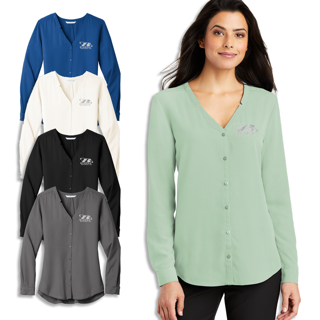 BB - Ladies Long Sleeve Button-Front Blouse