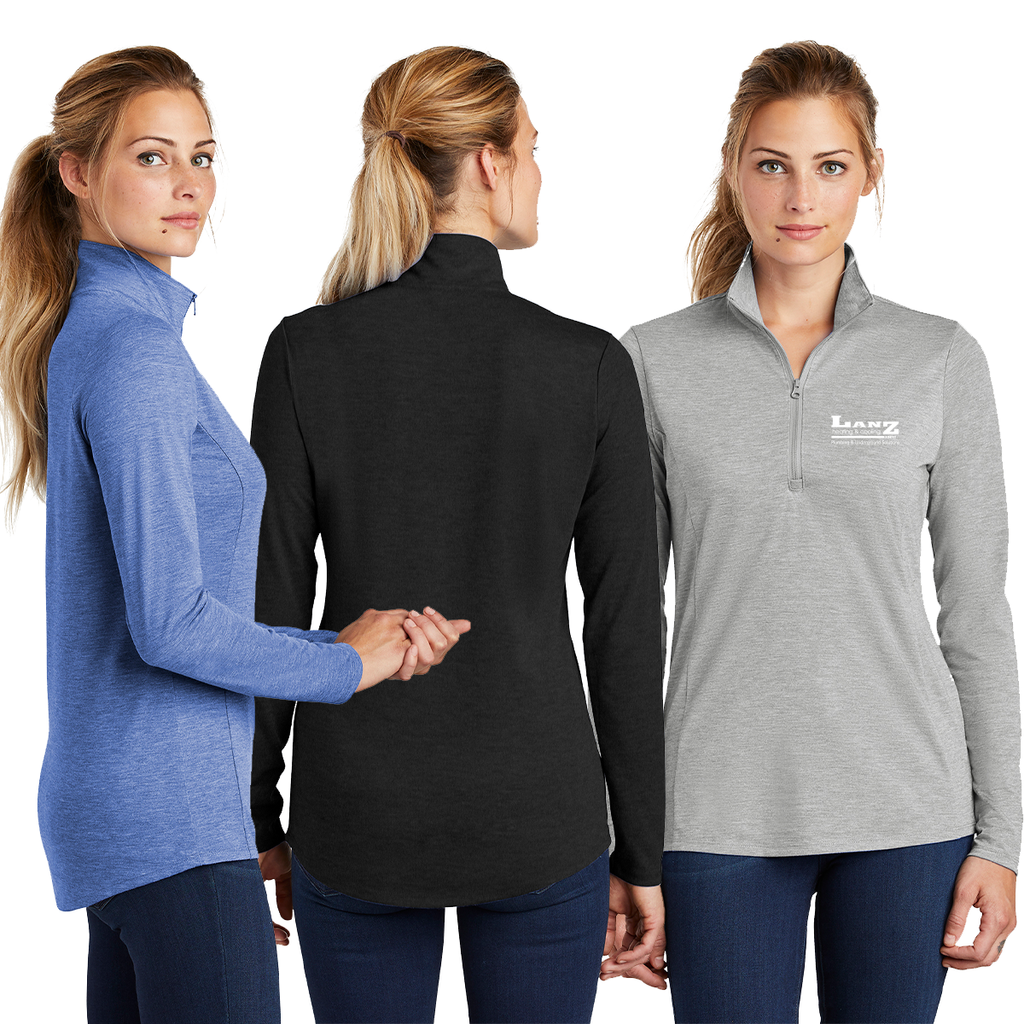 Lanz - Ladies Tri-blend Wicking 1/4-Zip Pullover - EMB Heating Cooling White Logo